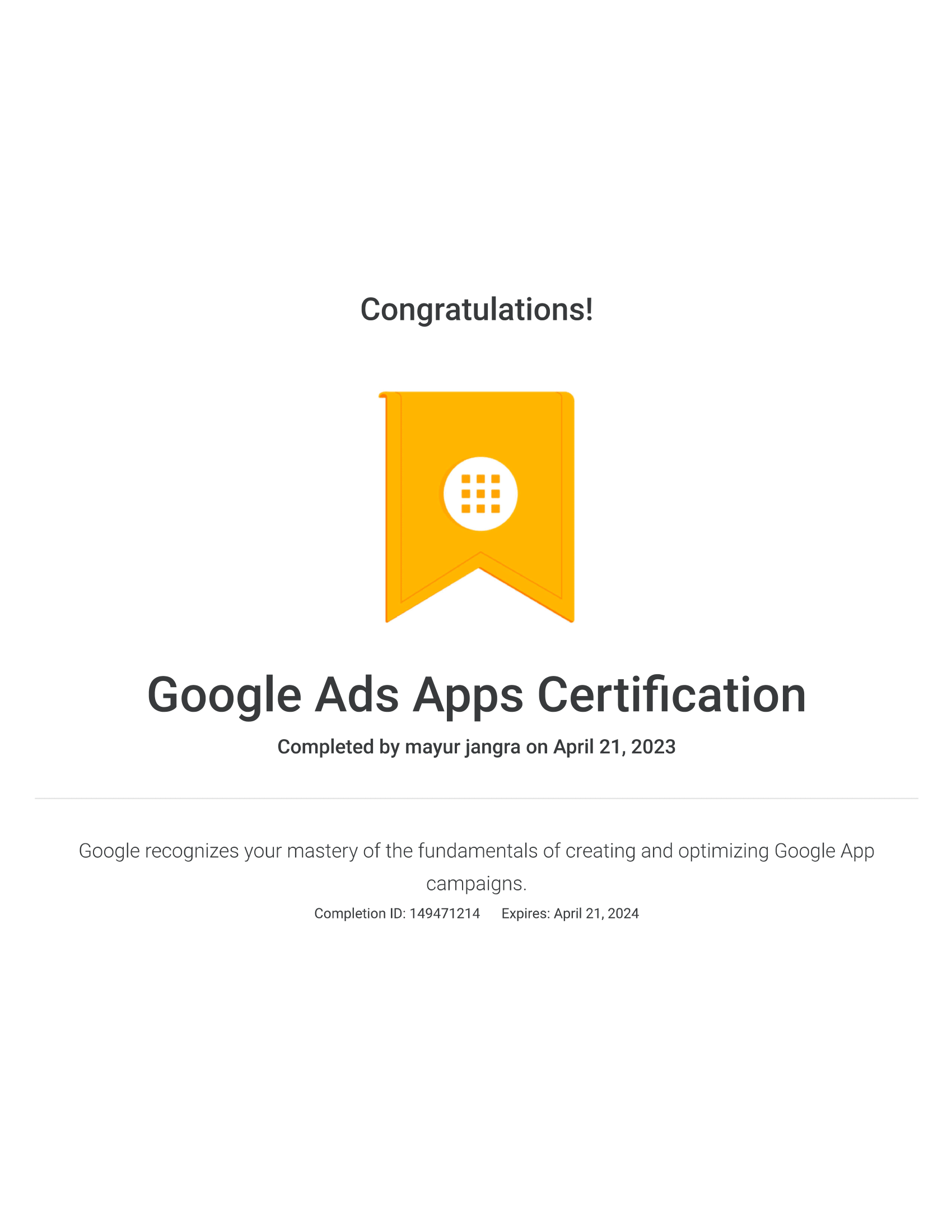 Home googal ad apps certification 1
