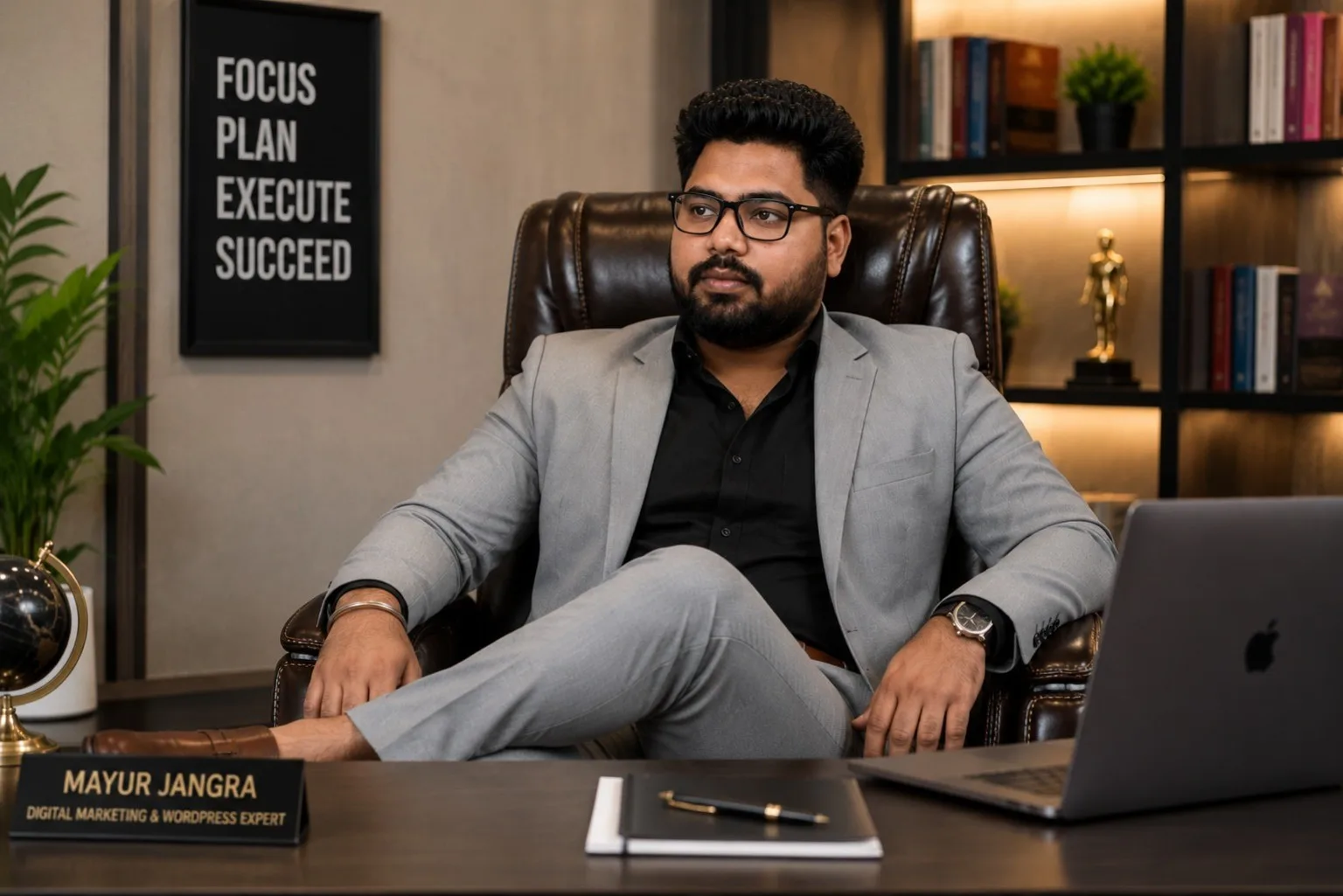 Mayur Jangra seated in his office